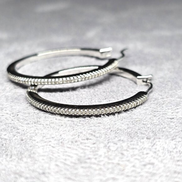 Jewelry - Sterling Silver and Diamond Hoop Earrings 1.25 in EUC